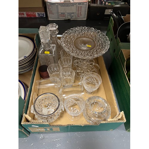 272 - Collection royal worester plates + good box glass ware + box of victorian vases & lamps