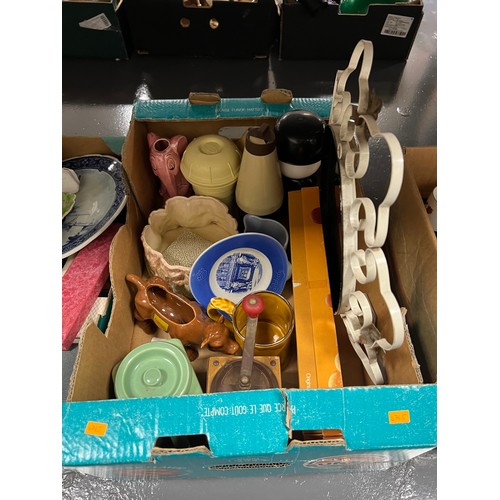 262 - 2 Boxes pottery etc + suitcases