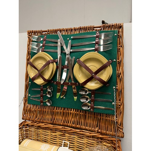 201 - Vintage wicker picnic basket & contents