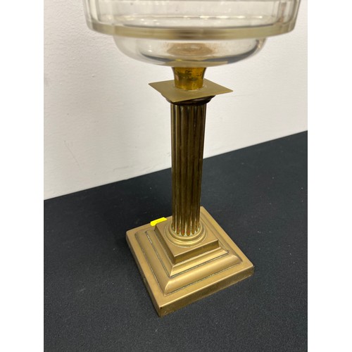 143 - Victorian oil lamp & glass bowl with glass shade & funnel on column base