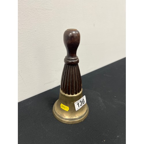 136 - Vintage brass bell with wooden handle