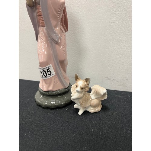 105 - Lladro figure chinese gisha girl + Lladro dog