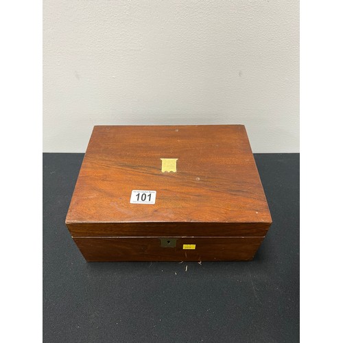 101 - Oak writing box with brass inlay needs leather inset