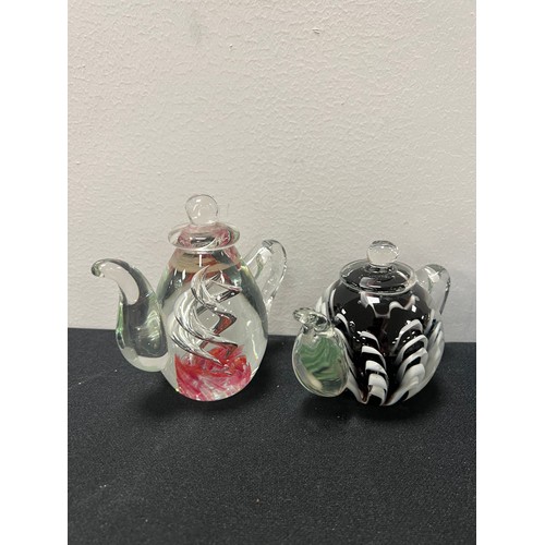 63 - 4 Glass tea pot paperweights