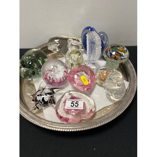 55 - Tray glass paperweights tray not inc