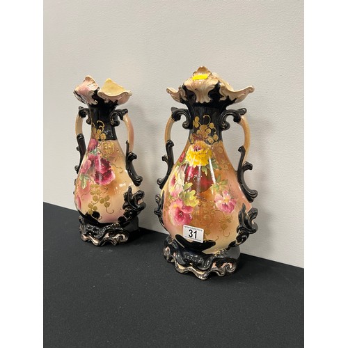 31 - Pair late victorian hand decorated vases