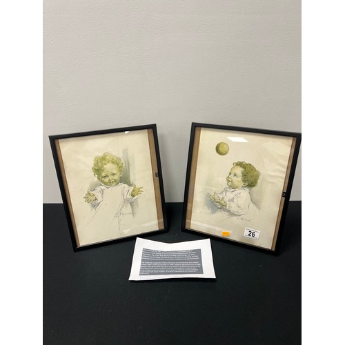 26 - Pair lilian hocknell signed drawings / pictures of babies circa 1920's