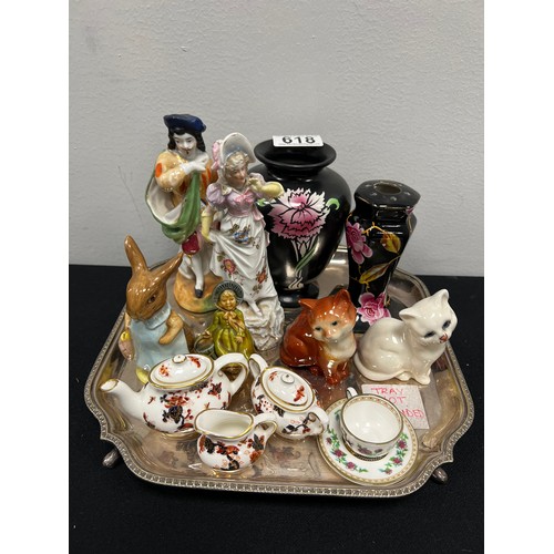 618 - Collection of figures inc shelly & coalport miniture tea set