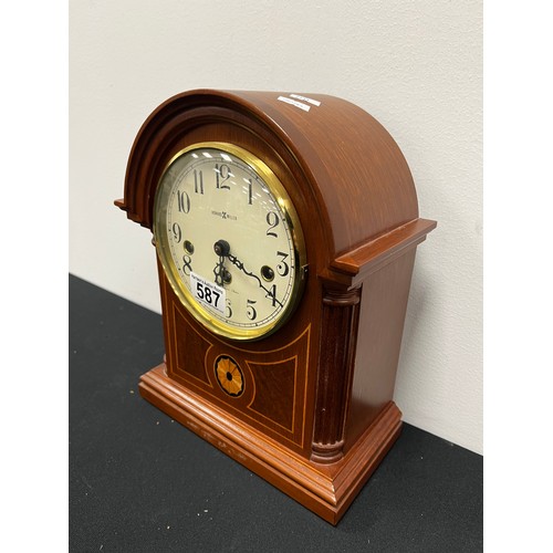 587 - Reproduction inlaid mantle clock fully working