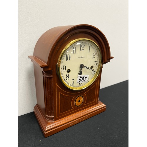 587 - Reproduction inlaid mantle clock fully working