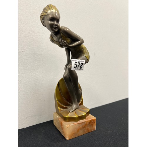 578 - Art deco bronze figure on marble base