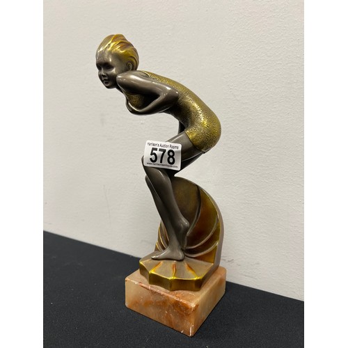 578 - Art deco bronze figure on marble base