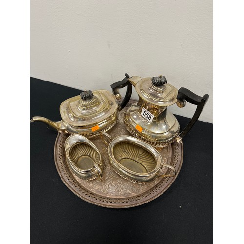 558 - Silver plate tea set on tray