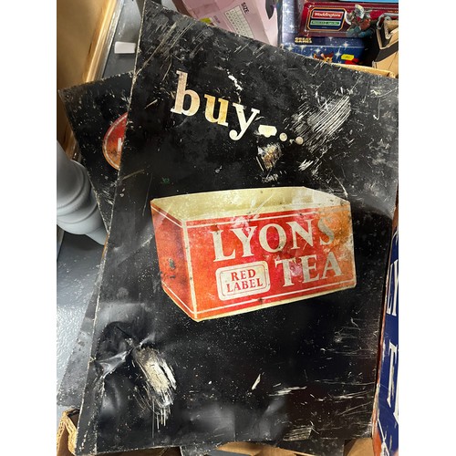 536 - Box metal signs lyons tea etc