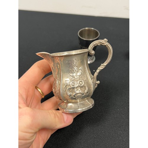 439 - 4 Silver items jug, peppette 2 cups