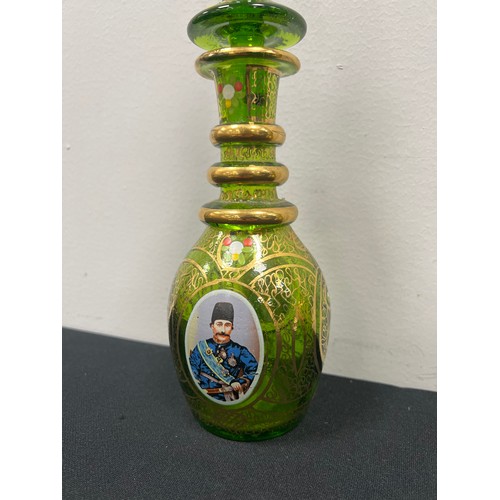 434 - Vintage bohemian green glass decanters