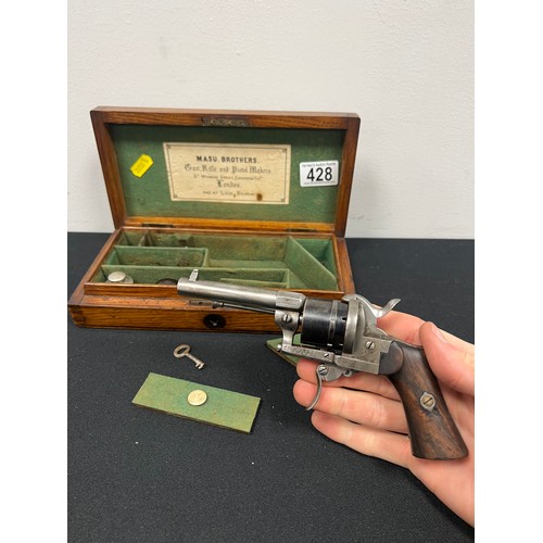 428 - Rare cased belgian lefaucheux pistol by masu brothers pistol makers london & belgium