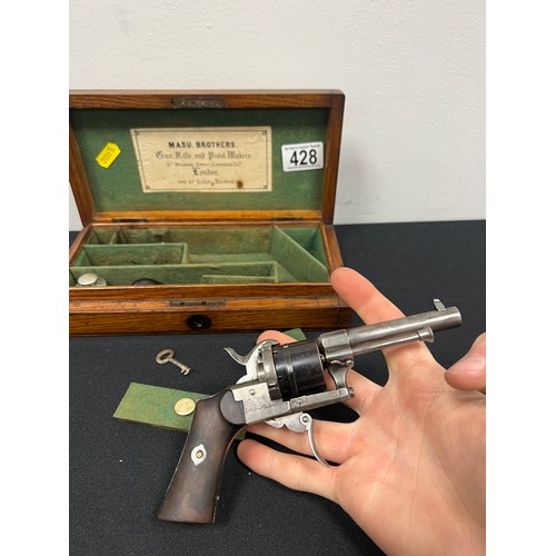 428 - Rare cased belgian lefaucheux pistol by masu brothers pistol makers london & belgium