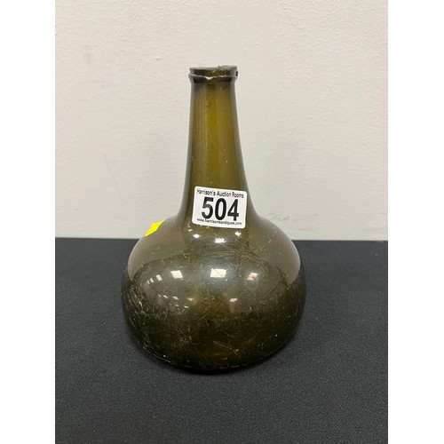 504 - Antique early glass onion bottle