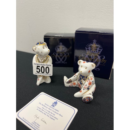 500 - 2 Royal crown derby boxed figures special edition cricket bear with certificate + teddy bear will