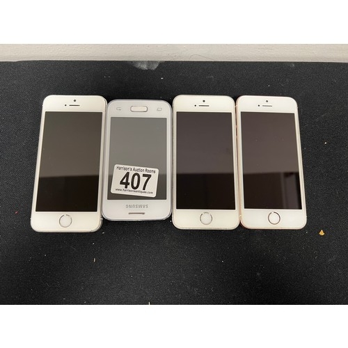 407 - 3 Apple Iphones + 1 samsung mobile phone