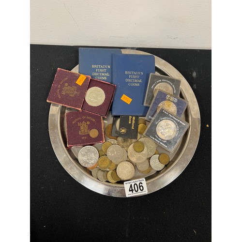 406 - Quantity assorted coins tray not inc