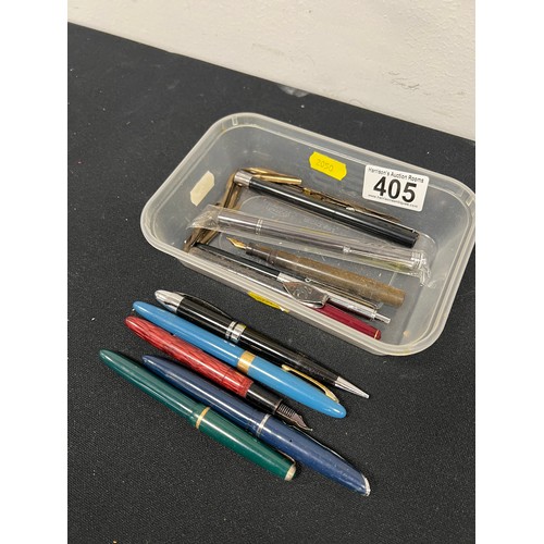 405 - Collection fountain pens, ball point pens, pencils