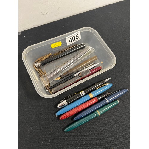 405 - Collection fountain pens, ball point pens, pencils