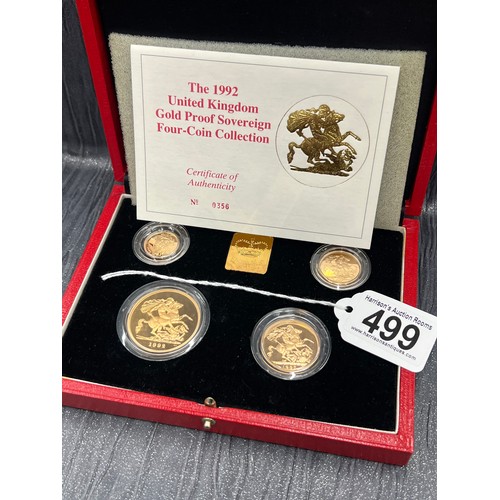 499 - 1992 4 Coin collection gold proof sovereigns No 0356 with certificate & boxed