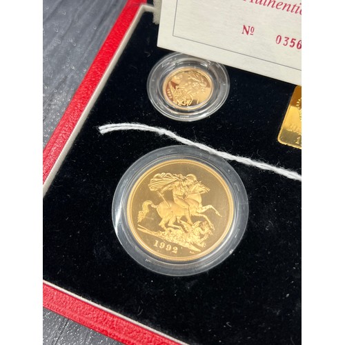 499 - 1992 4 Coin collection gold proof sovereigns No 0356 with certificate & boxed