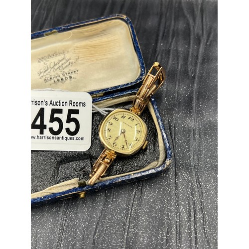 455 - Vintage ladies Rolex unicorn 9ct gold watch & strap circa 1930 with receipt 17.1g gross