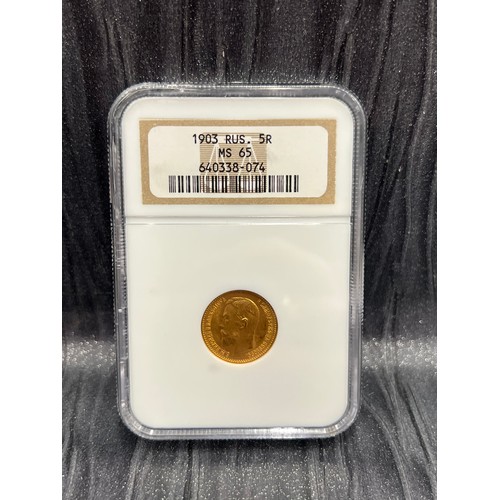 452 - 1903 Russian 5 Rouble gold coin NGC certified MS 65 22ct gold   3.87 grams