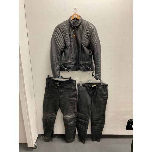 1529 - Akito leather biker jacket and 2 pairs leather trousers 32&34 trousers