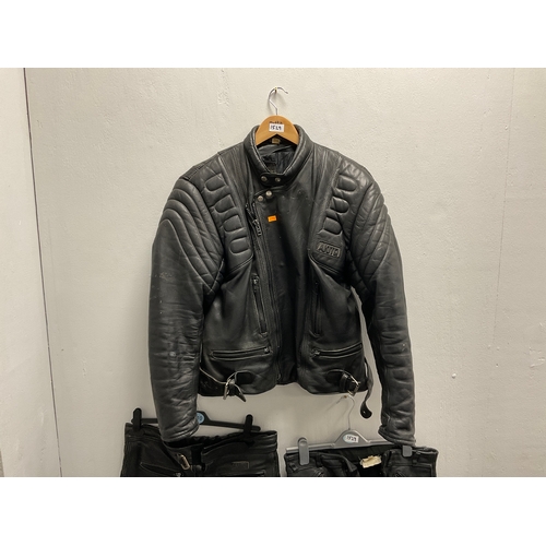 1529 - Akito leather biker jacket and 2 pairs leather trousers 32&34 trousers