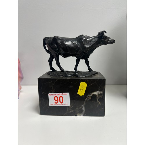 90 - Bronze bull on marble plinth