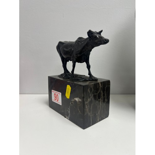 90 - Bronze bull on marble plinth