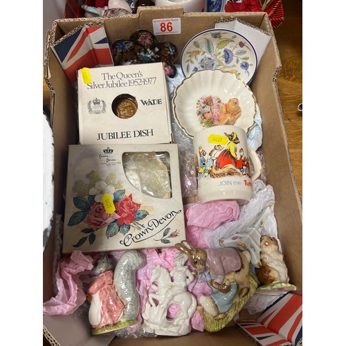 86 - 2 Boxes collectables, beatrix potter, crown devon, minton, etc