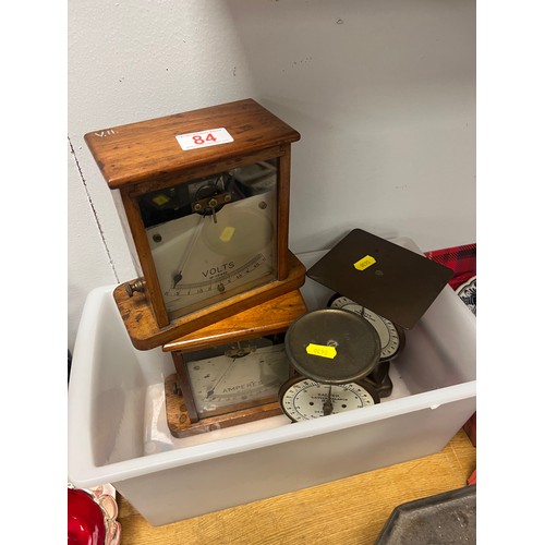 84 - 2 Vintage volt & amp meters + 2 vintage letter scales
