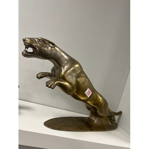 70 - Large vintage brass sculpture leaping jaguar