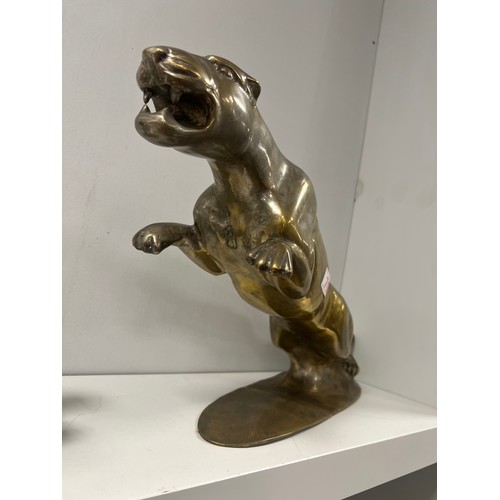 70 - Large vintage brass sculpture leaping jaguar