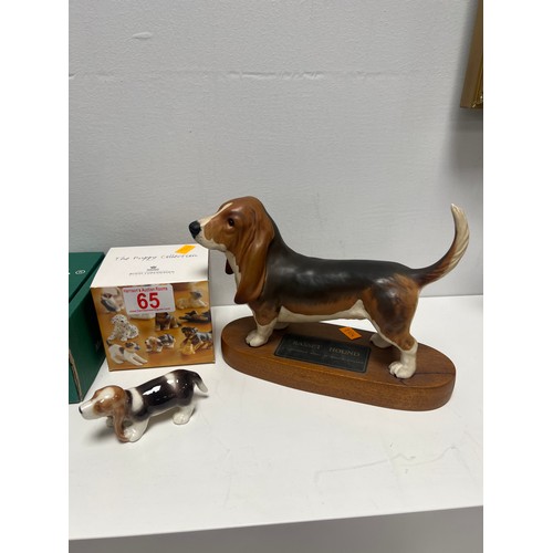 65 - Beswick bassett hound on plinth + royal copenhagen bassett hound + beswick fly fishing