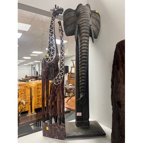 119 - 2 Large wooden animals elephant & giraffe approx 40