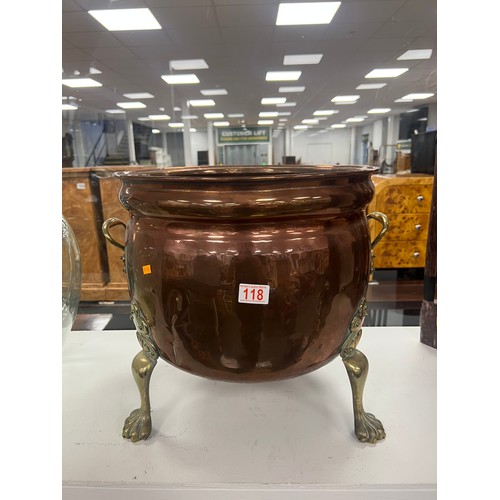 118 - Large early Victorian vintage copper & brass log / coal bucket 16.5