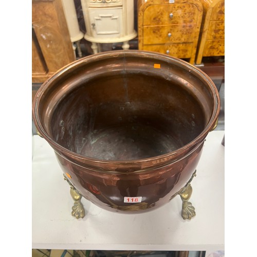 118 - Large early Victorian vintage copper & brass log / coal bucket 16.5