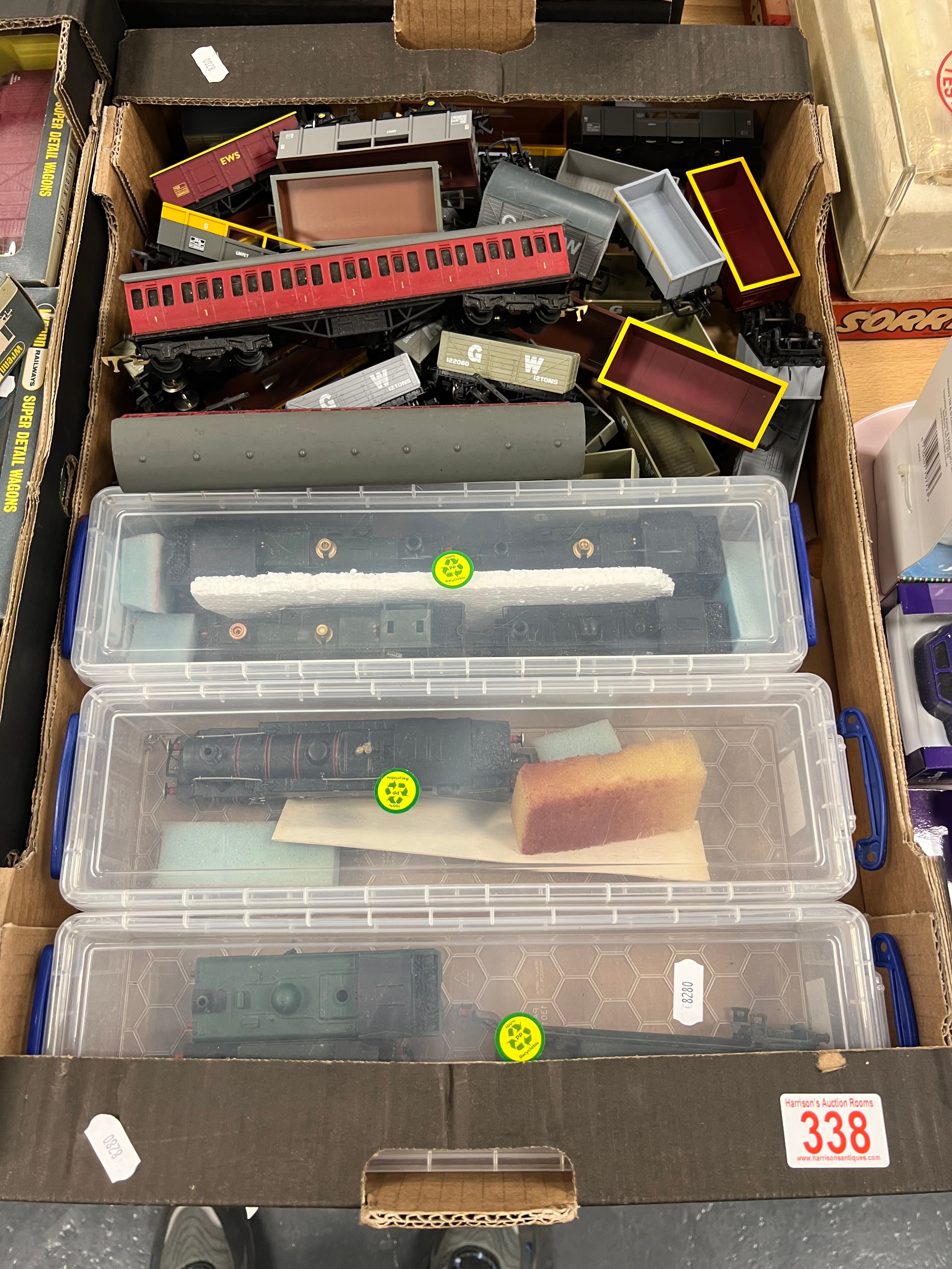 Vintage box train engines, carrages etc
