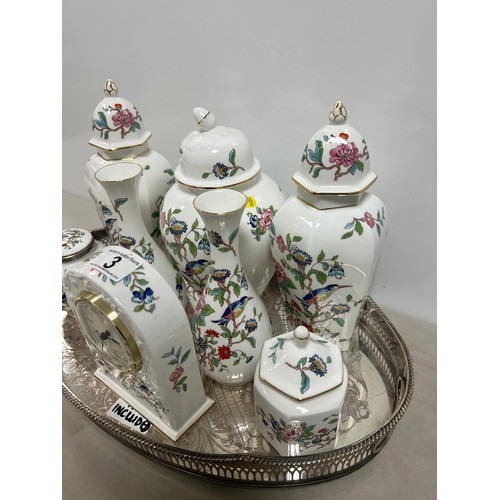 3 - Tray Aynsley china vases ,clock etc   tray not included