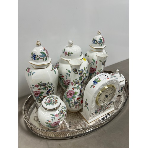 3 - Tray Aynsley china vases ,clock etc   tray not included