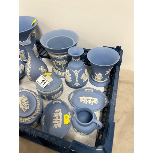 11 - Basket blue wedgwood vases trinket pots etc
