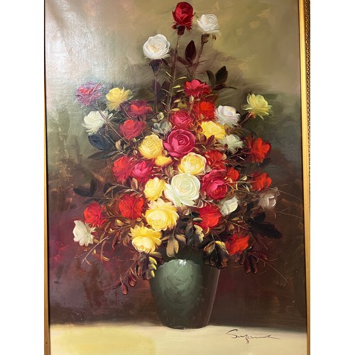 14 - Large hand painted oil on vanvas still life picture in gilt frame