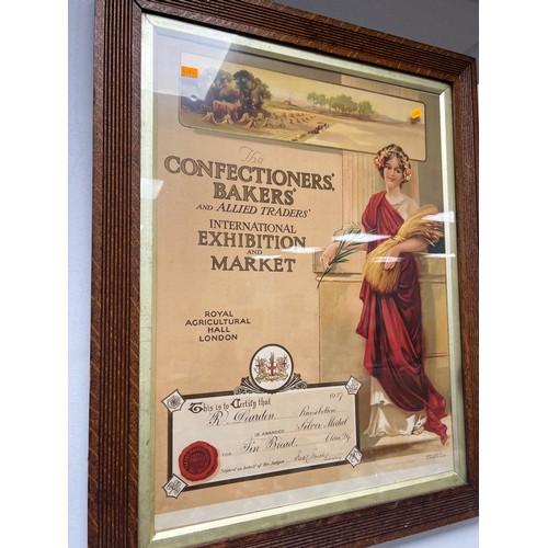 25 - Framed poster & certificate confectioners bakers & allied traders Exhibition market